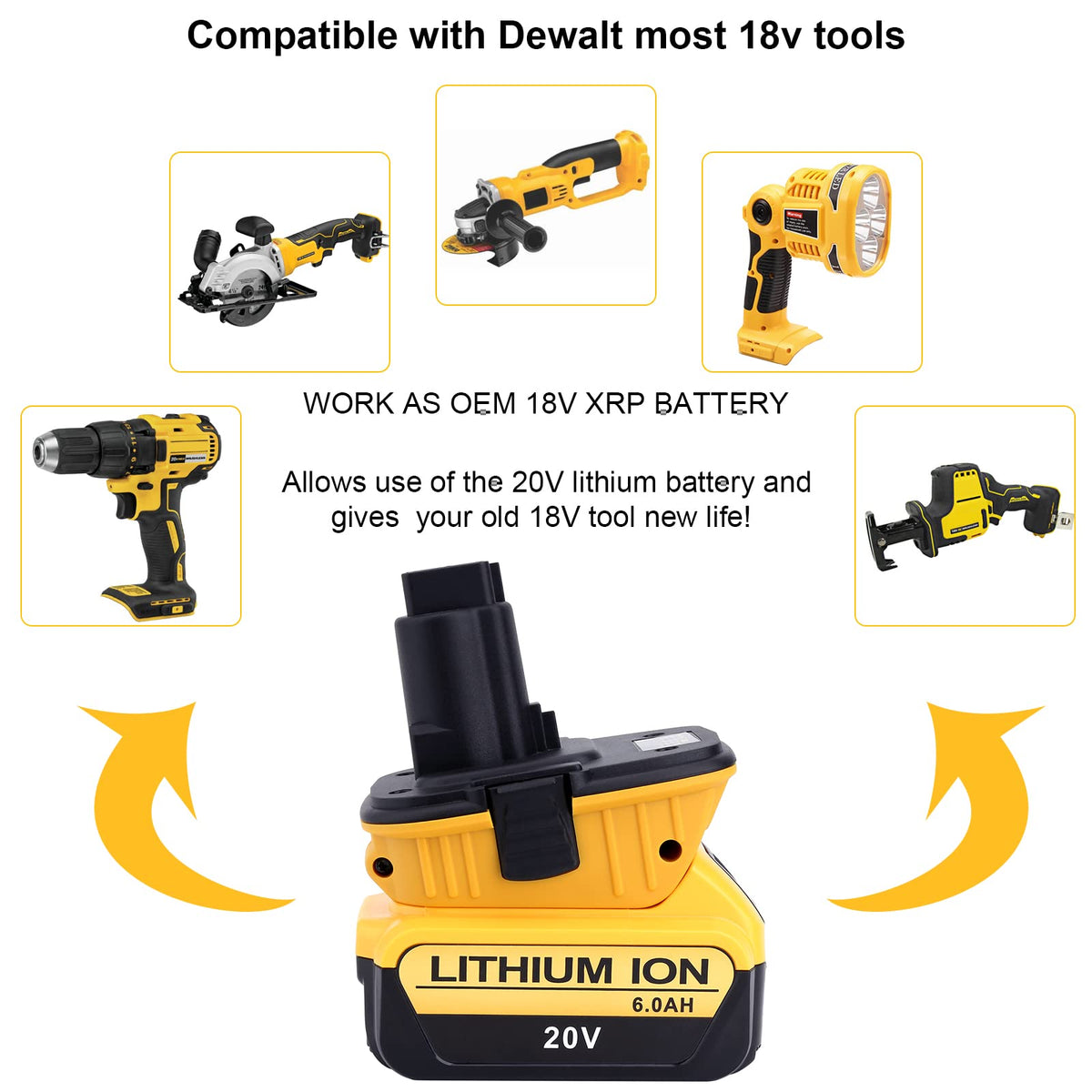 Quick install DCA1820 adapter shown on DeWalt tool