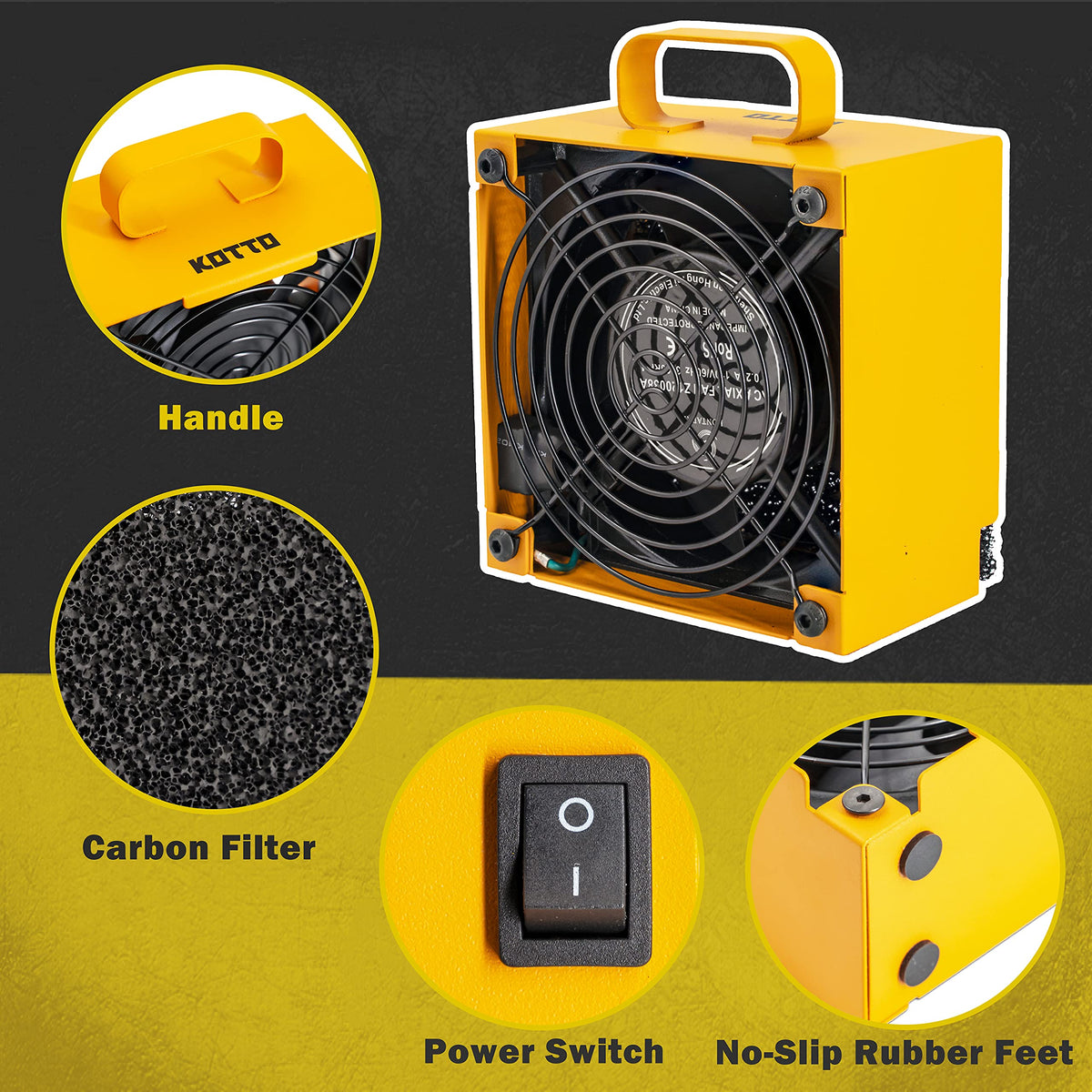 KOTTO Solder Smoke Absorber side angle emphasizing portable carry handle for easy relocation.