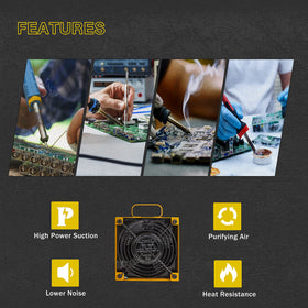 KOTTO Solder Smoke Absorber yellow unit on a busy workspace for visibility and safety.