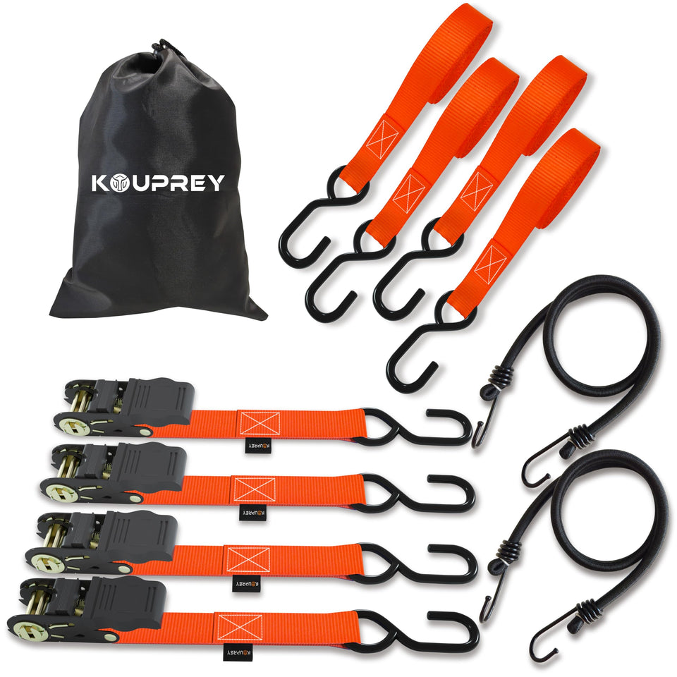 KOUPREY ratchet strap compact 15ft orange securing motorcycles on a trailer