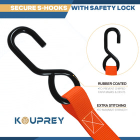 KOUPREY trailer ratchet strap handles rugged loads with weather-ready hooks