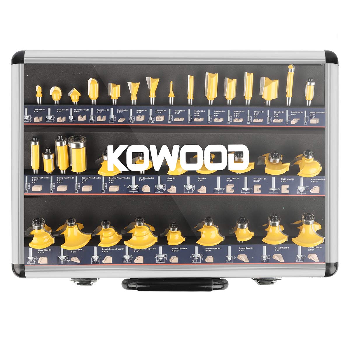 KOWOOD 35-piece router bits set for versatile woodworking tasks
