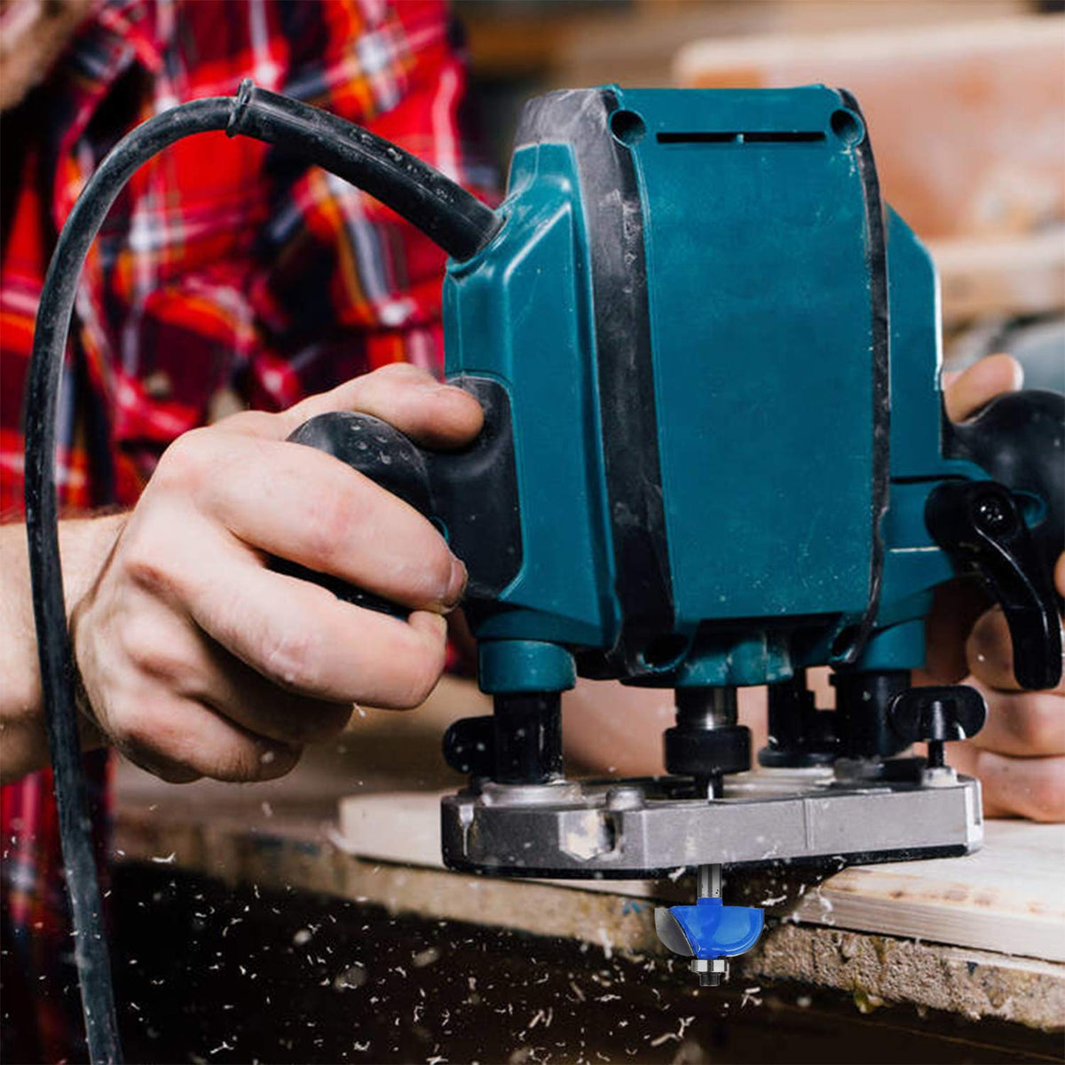KOWOOD router bits in use on a woodworking project for a smooth surface.