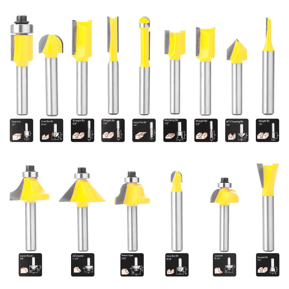 KOWOOD router bits in wooden case, neatly organized for on-site tasks