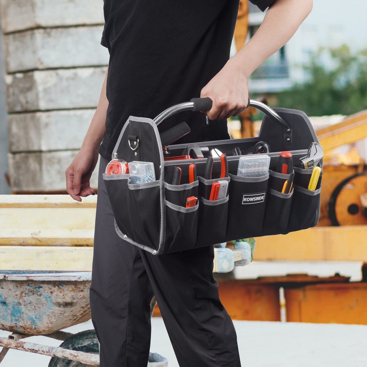 Kowsinde foldable tool bag stores compactly when not in use