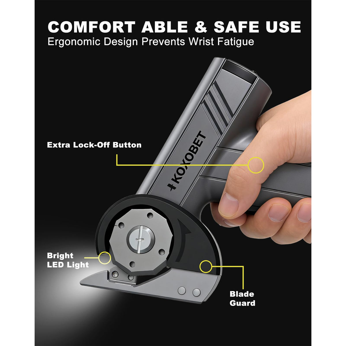 KOXOBET cordless tool in action for quick cuts on various materials.