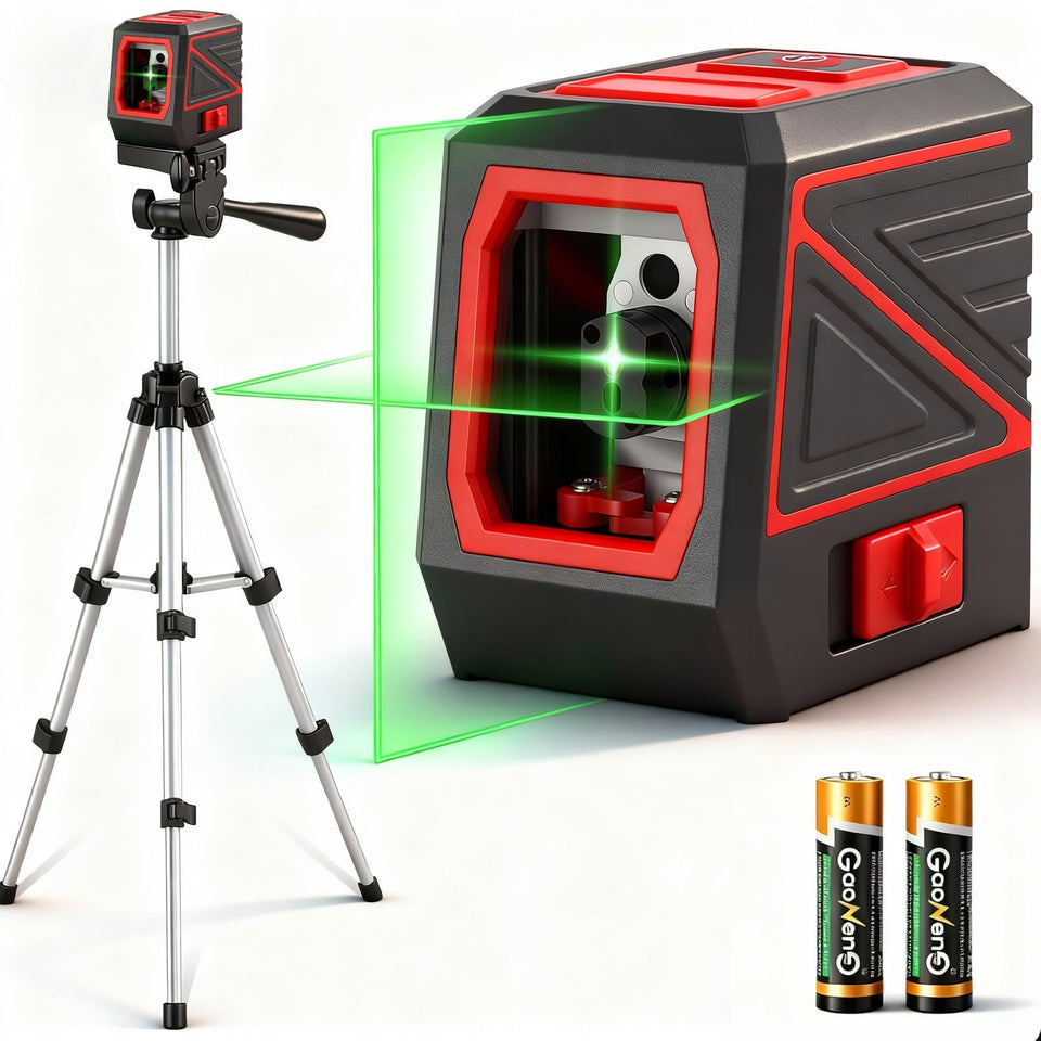 KOXOBET laser level displaying a 100ft green cross line for accurate indoor alignment