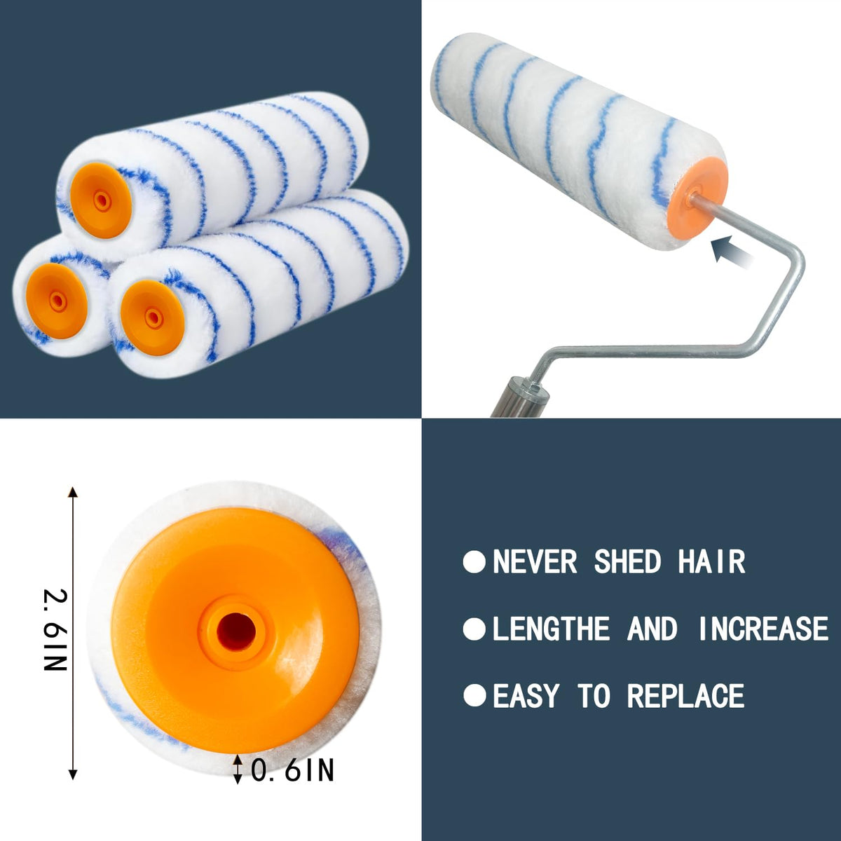 Koyata 9-inch non-shedding roller delivers even wall coverage.