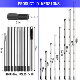 Koyata extension pole heads assembly shows quick-connect compatibility.