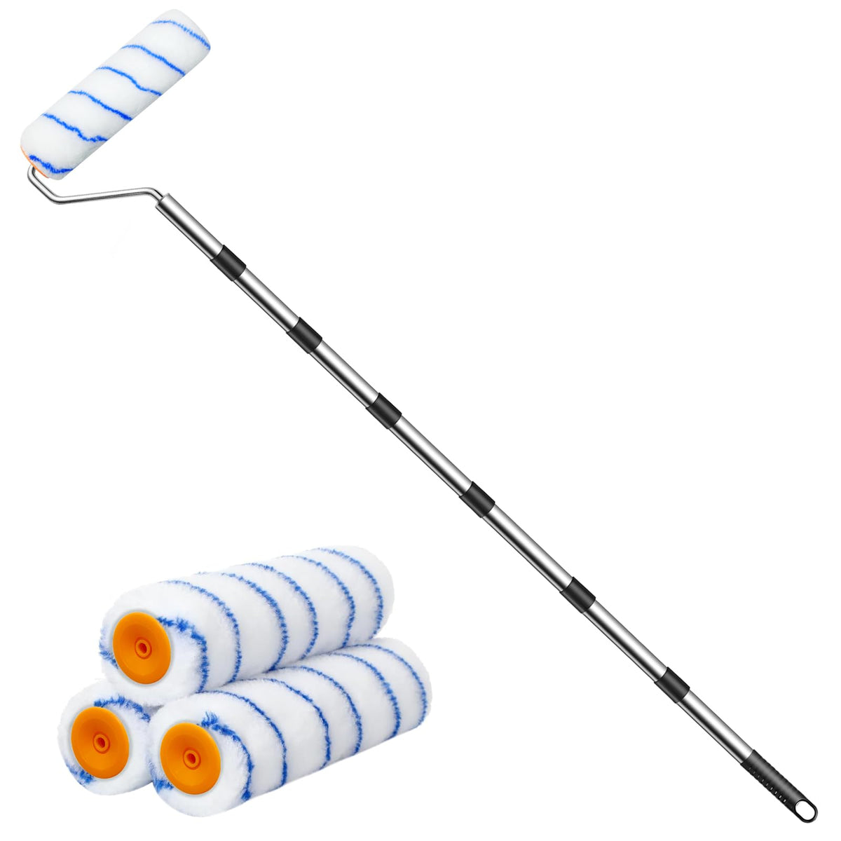 Koyata paint roller extended pole assembly enables safe ceiling painting.