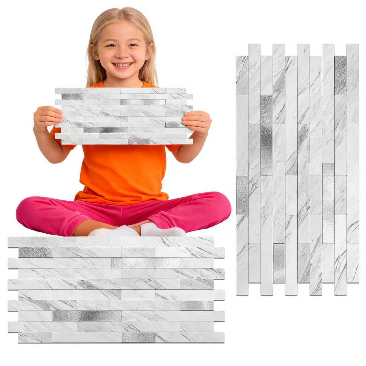 Koynsle white marble backsplash tiles offer durable, easy-to-clean kitchen décor.
