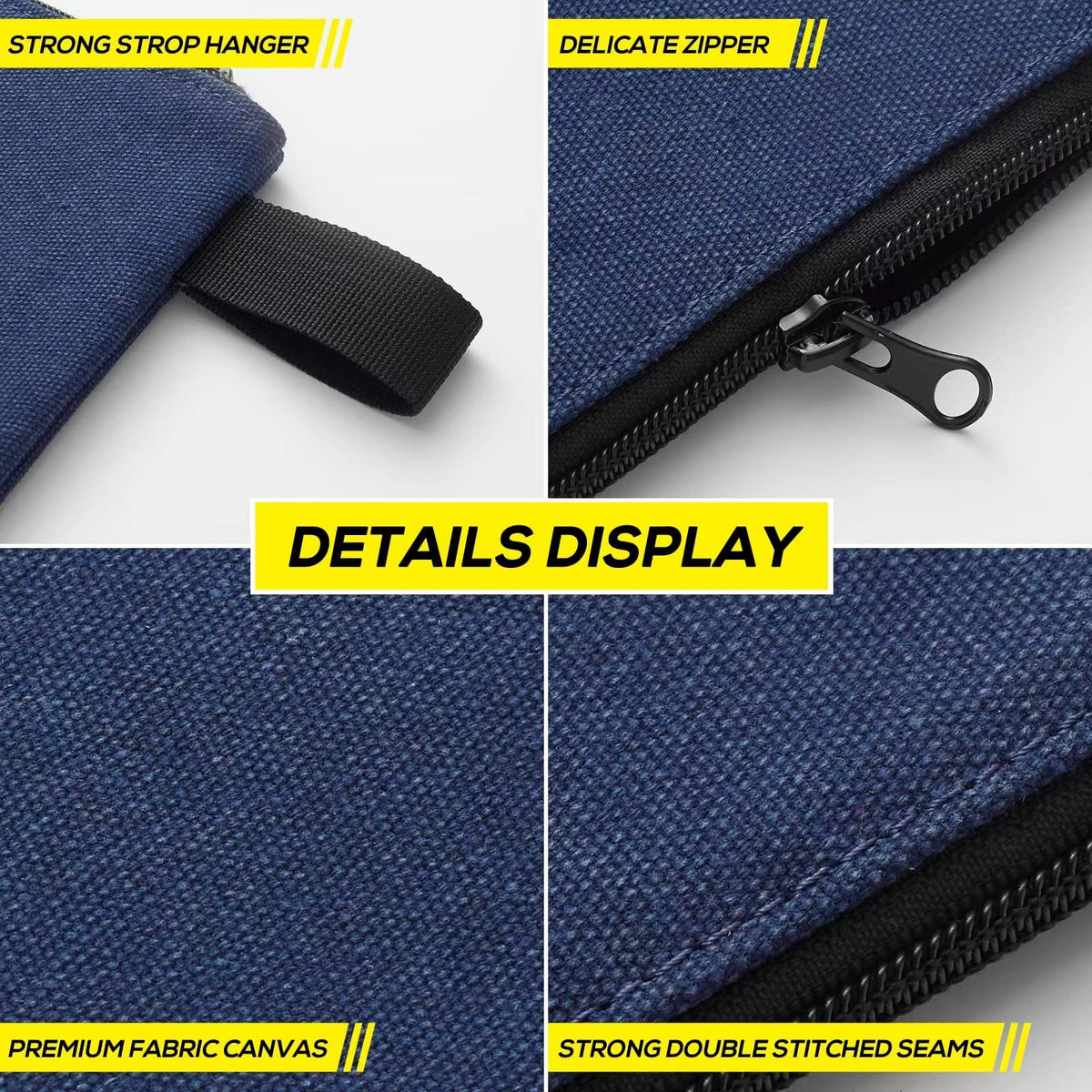 KOYYTO dark blue canvas tool pouch, rugged zipper for smooth opening.