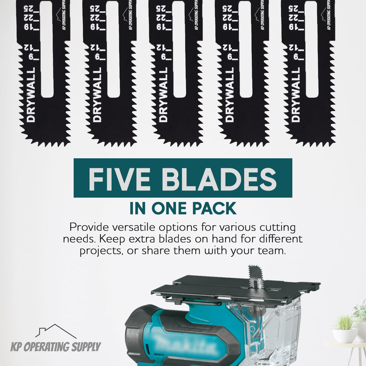 Capable of cutting drywall up to 1-3/16 inches with KP blade.