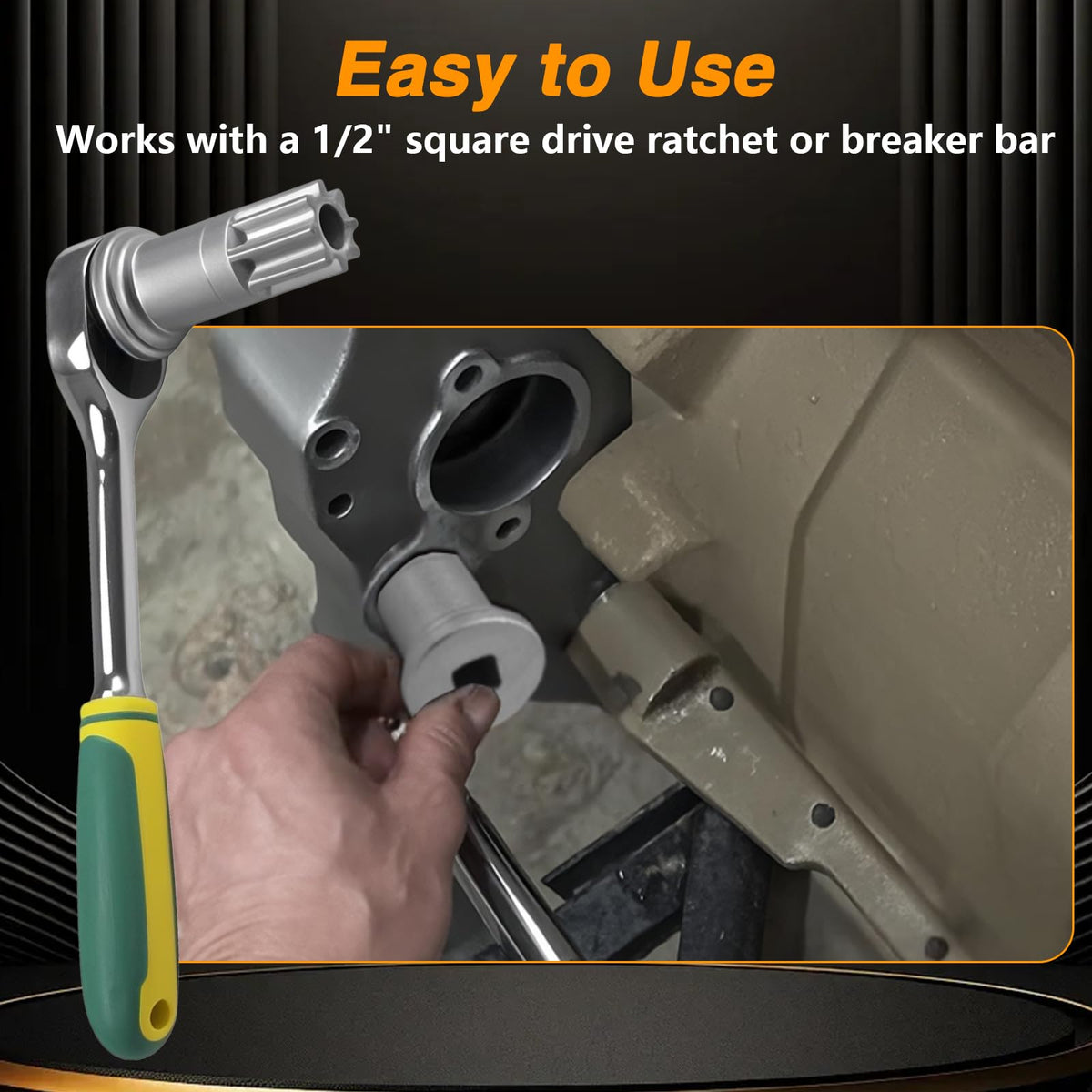 KPALAG tool aligns with flywheel housing for easy engagement