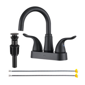 KPW centerset matte black faucet for 4-inch sinks with versatile 2- or 3-hole fit.