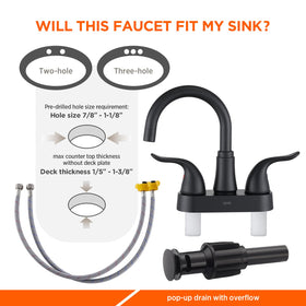 KPW 2-pack bathroom faucet for dual sinks, 360-degree gooseneck spout.