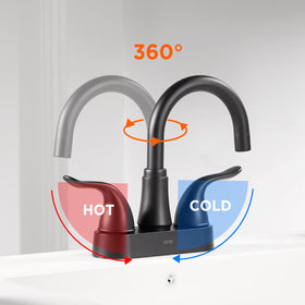 Dual temperature levers on KPW faucet offer quick hot or cold adjustment.