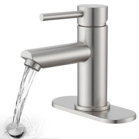 KPW brushed nickel faucet with single-hole design for precise temperature control.
