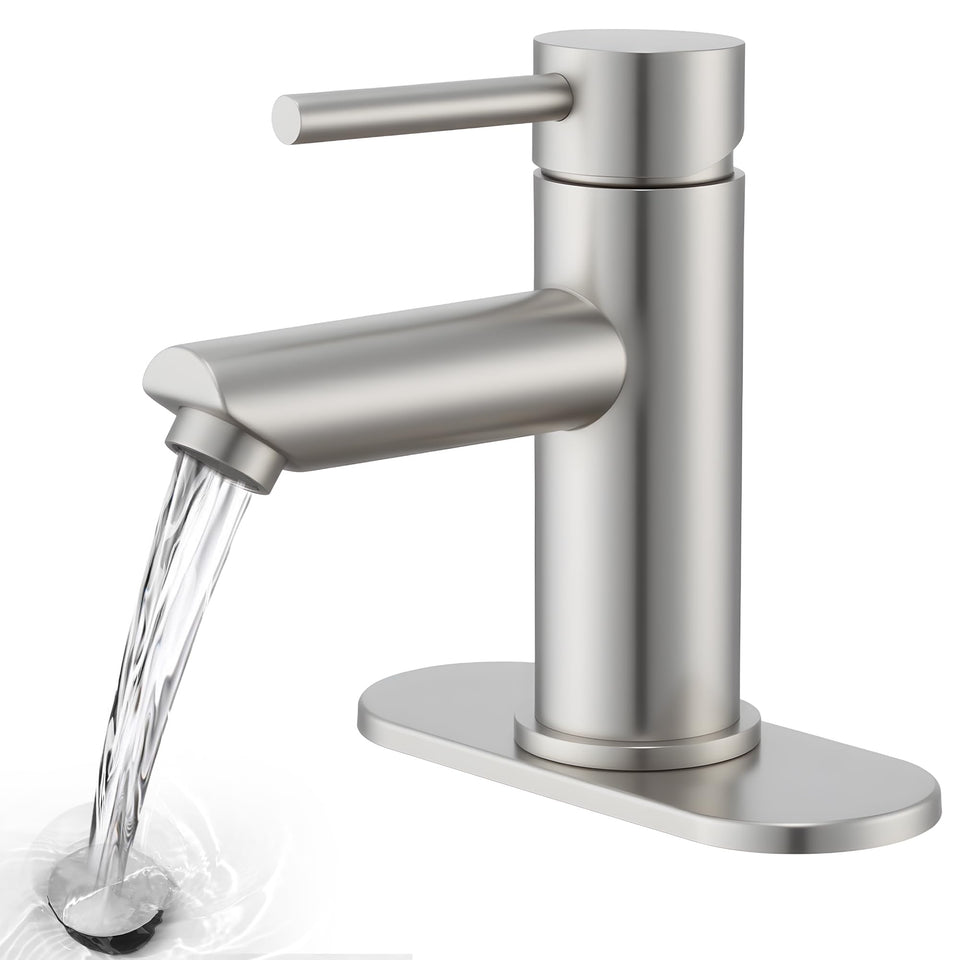 KPW brushed nickel faucet with single-hole design for precise temperature control.