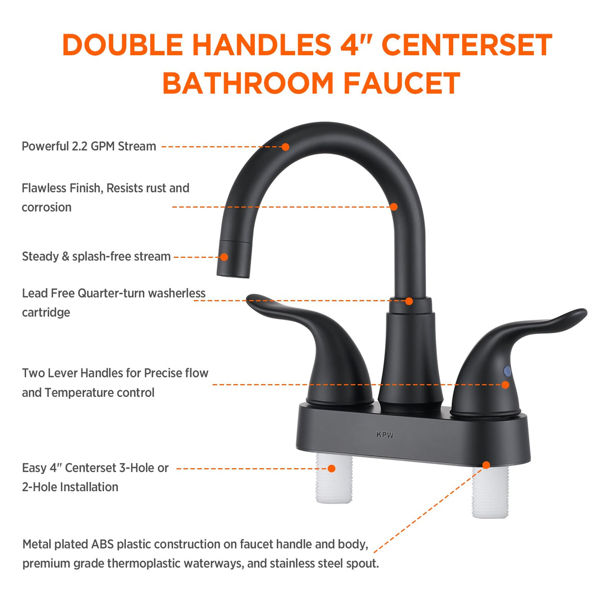 KPW matte-black finish with overflow feature for modern bathrooms.