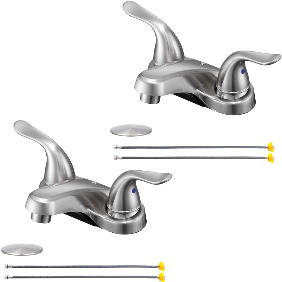 KPWATER bathroom faucet with dual-lever operation in brushed nickel finish.