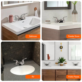KPWATER bathroom faucet includes a pop-up drain for complete vanity setup.