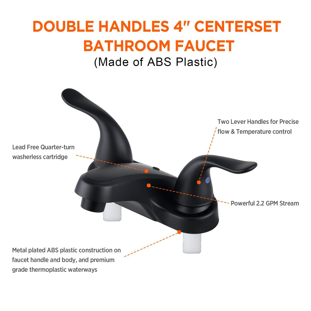 KPWATER matte black dual-handle faucet close-up showcasing modern style.