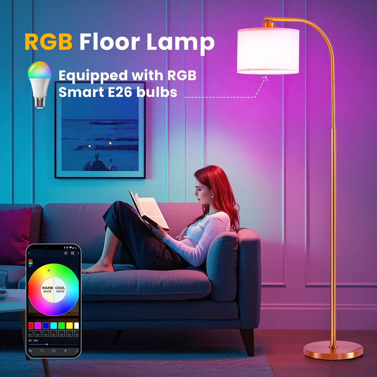 KQW floor lamp dimmable bulb delivering precise brightness for reading