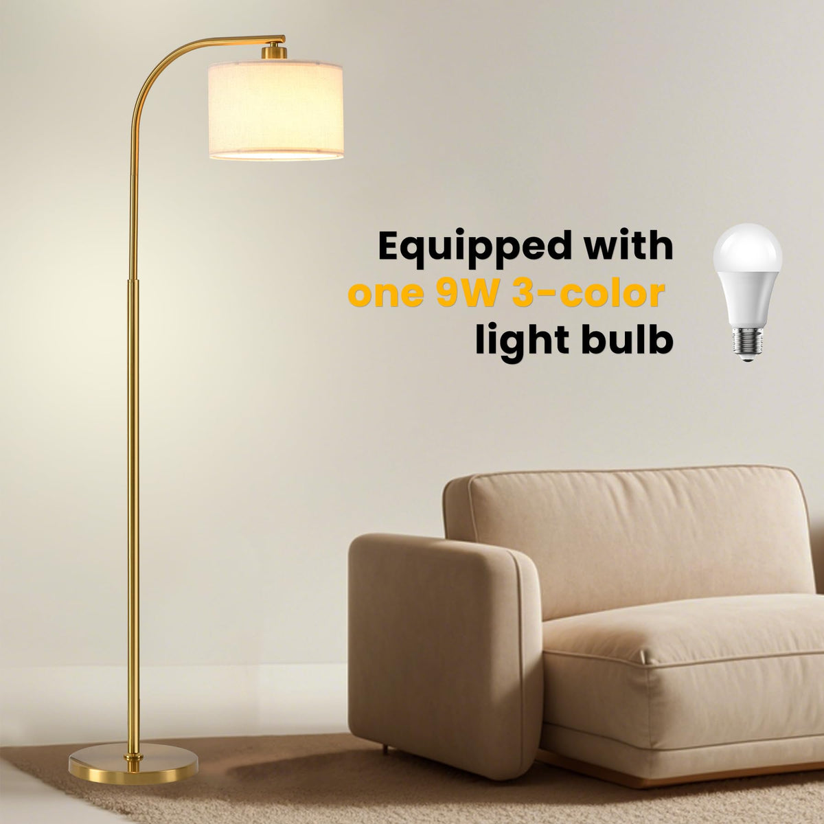 KQW tall floor lamp assembled quickly for easy setup in any room.