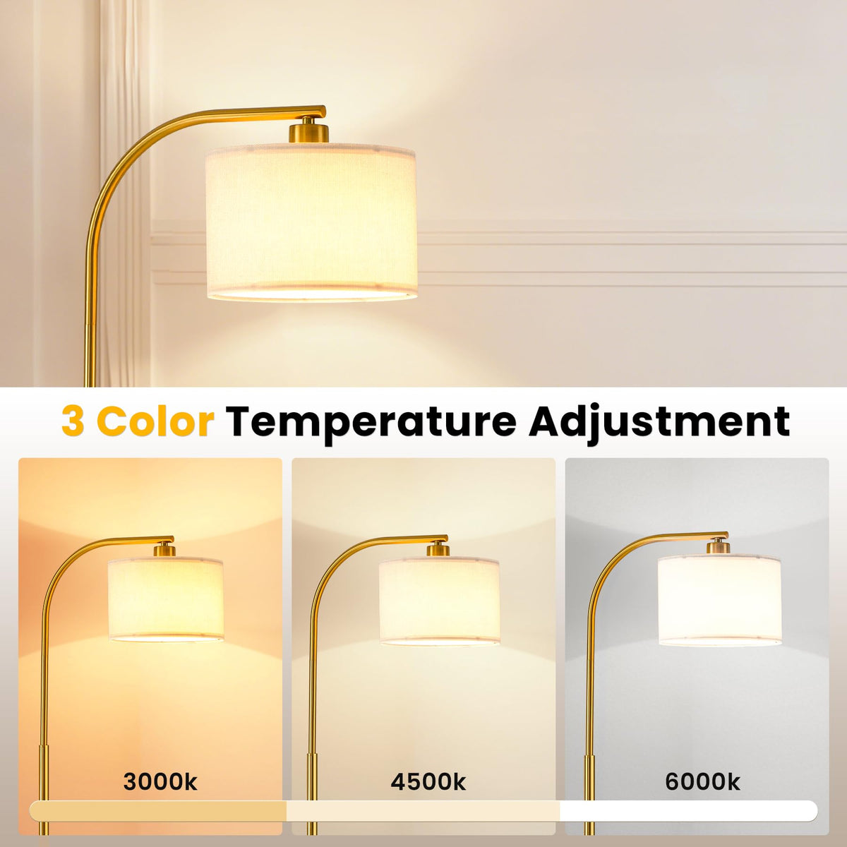KQW tall floor lamp fabric shade softens light for cozy, eye-friendly ambiance.