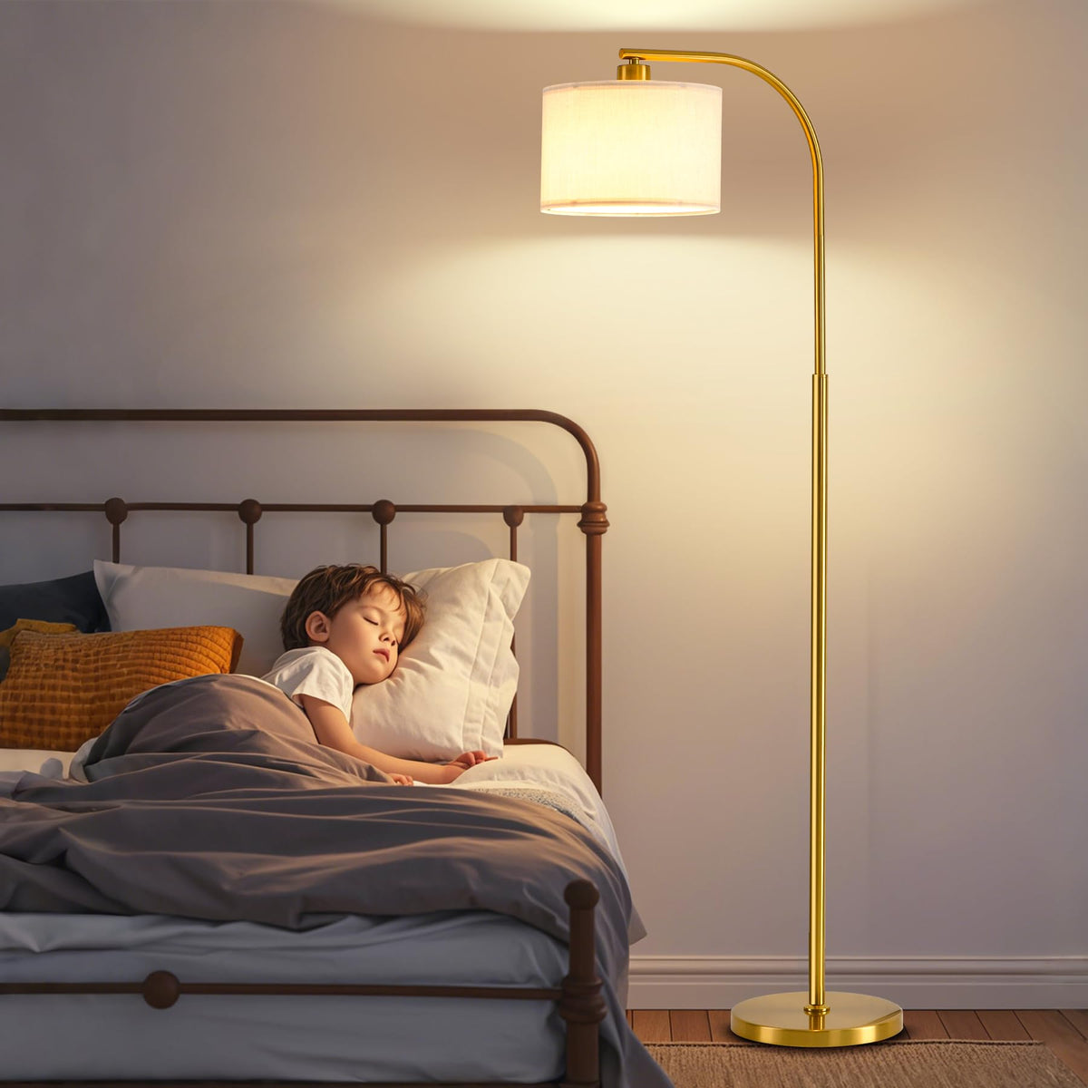 KQW tall floor lamp gold finish adds an elegant focal point in modern interiors.