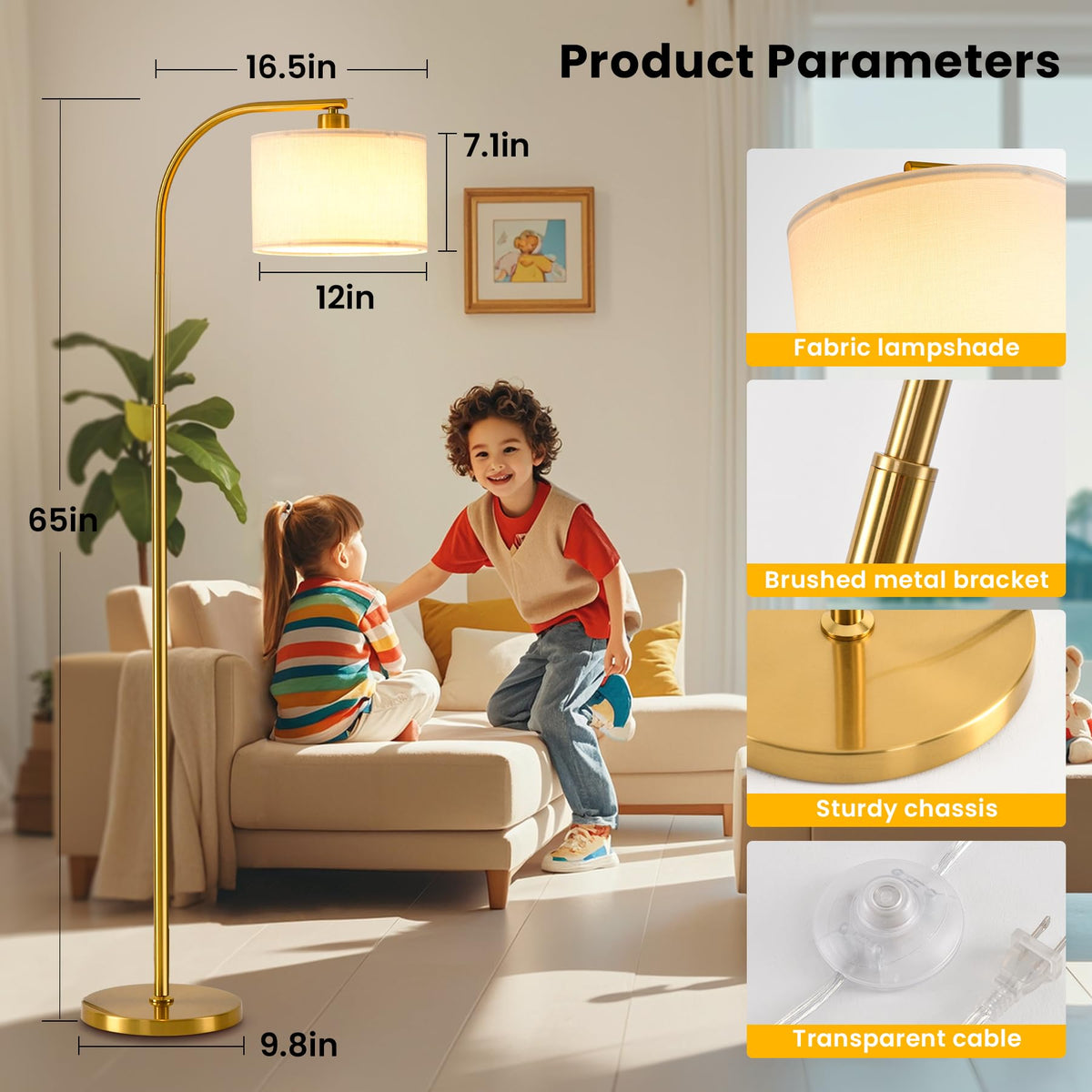 KQW tall floor lamp in living room setup provides ambient lighting for relaxing evenings.