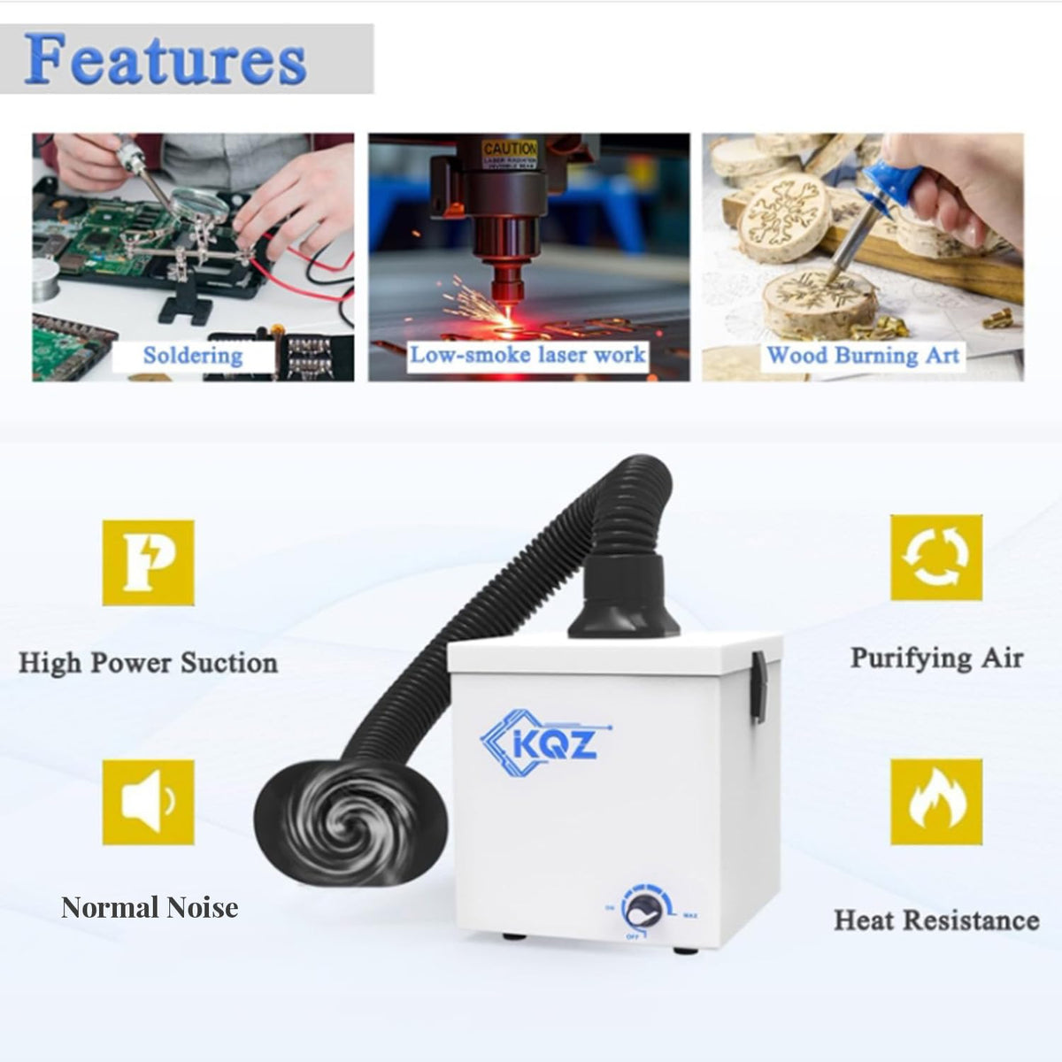 KQZ W1 activated carbon filter layer reduces odors during soldering.