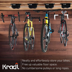 Kradl bicycle storage hoist operates without electricity for easy setup.