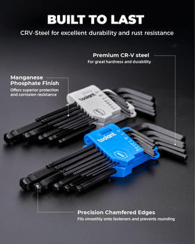 Kraftek CR-V steel hex keys resist twisting for durable performance.