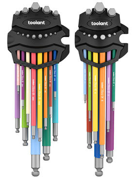 Kraftek Toolant 22pc metric and SAE Allen wrenches with color-coded sleeves for quick size recognition.