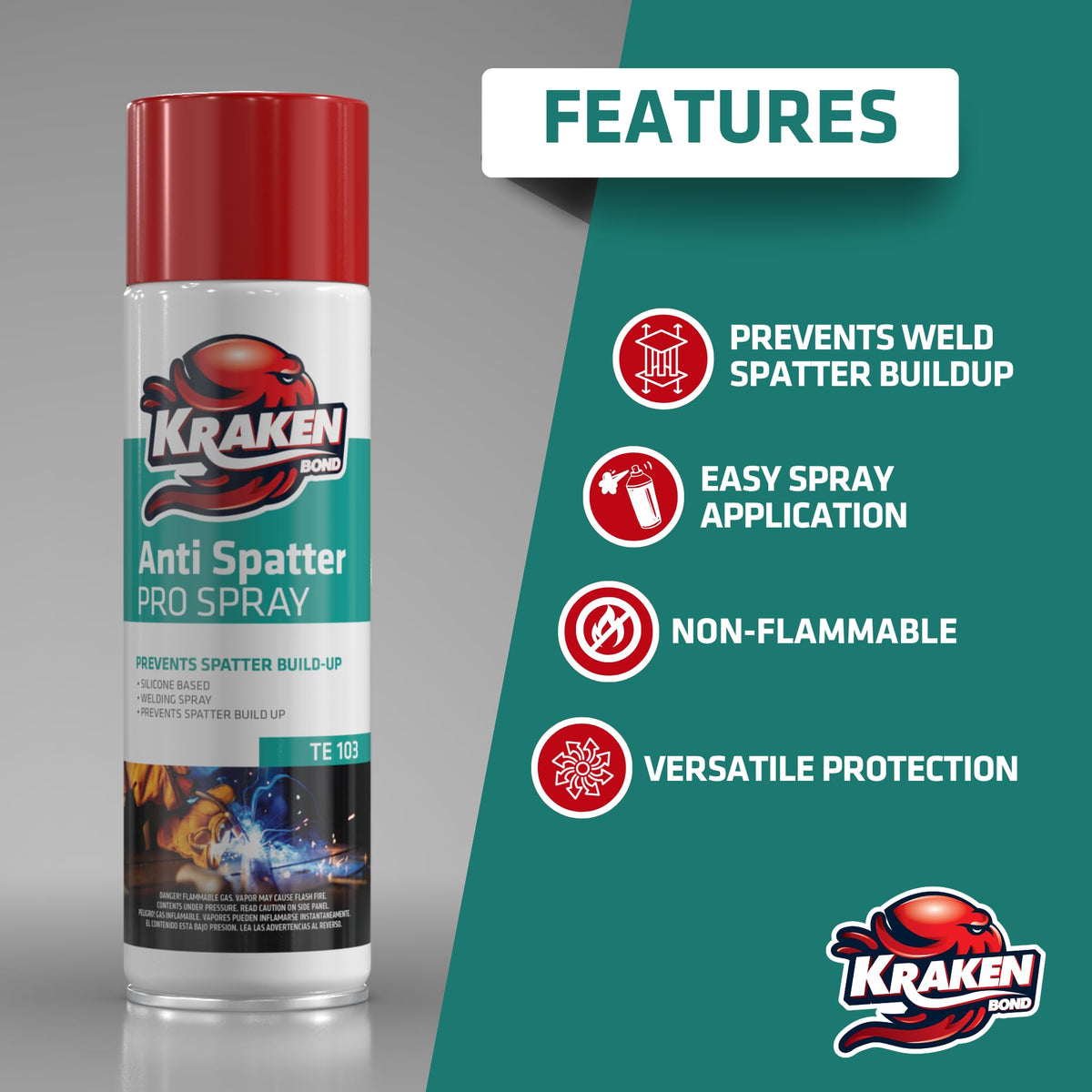 Kraken Bond 2x12oz aerosol bottle in use on metal surface.