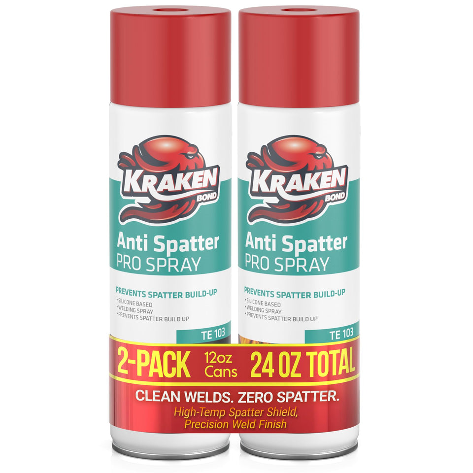 Kraken Bond anti-spatter spray can protecting a welding nozzle.