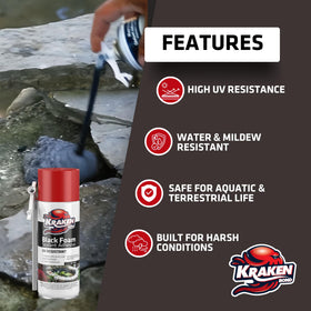 Kraken Bond Black Foam demonstrates UV-resistant sealing on an outdoor feature.