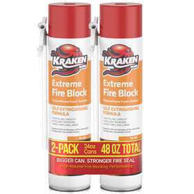 Kraken Bond Extreme Orange Fire Block Foam can for rapid gap filling and fire safety.