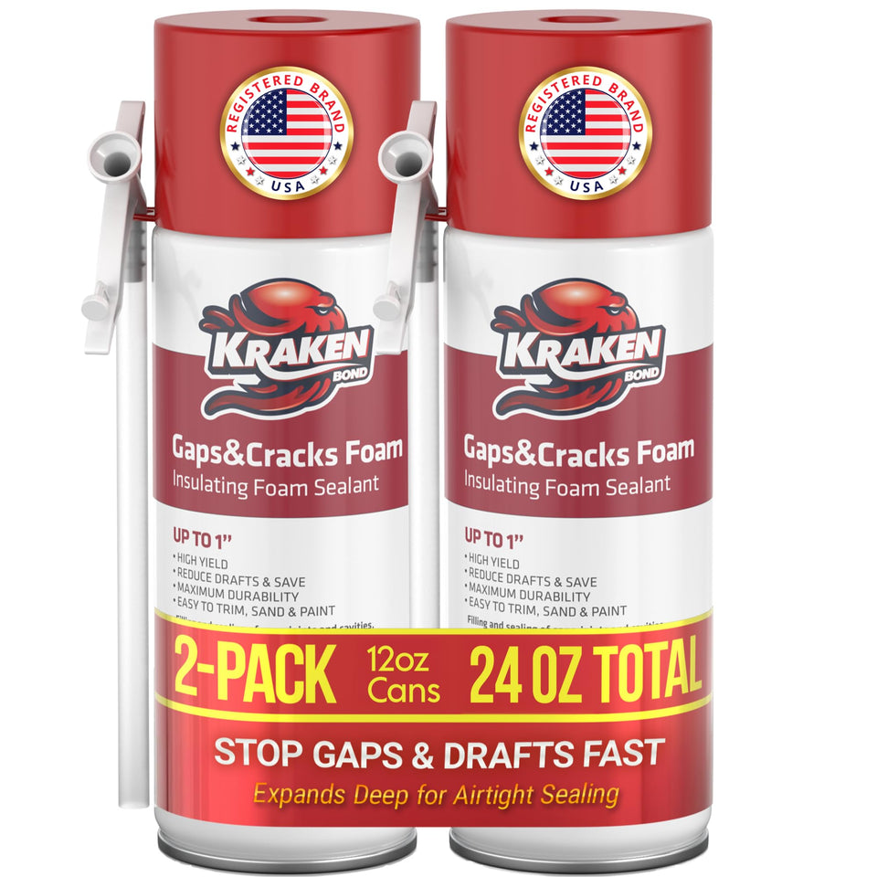 Kraken Bond spray foam can 2x12oz in action for quick insulation and gap filling.