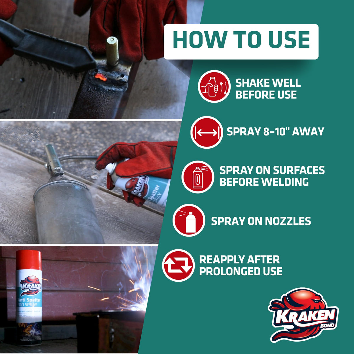 Kraken Bond coating on a workpiece for cleaner welds.