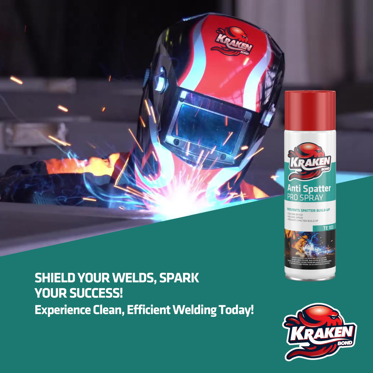 Kraken Bond being sprayed across a weld seam on a robotic arm.