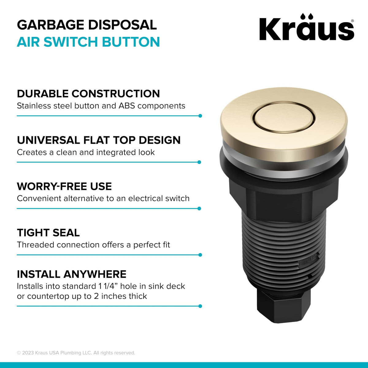 KRAUS island and countertop installation ready air switch button.