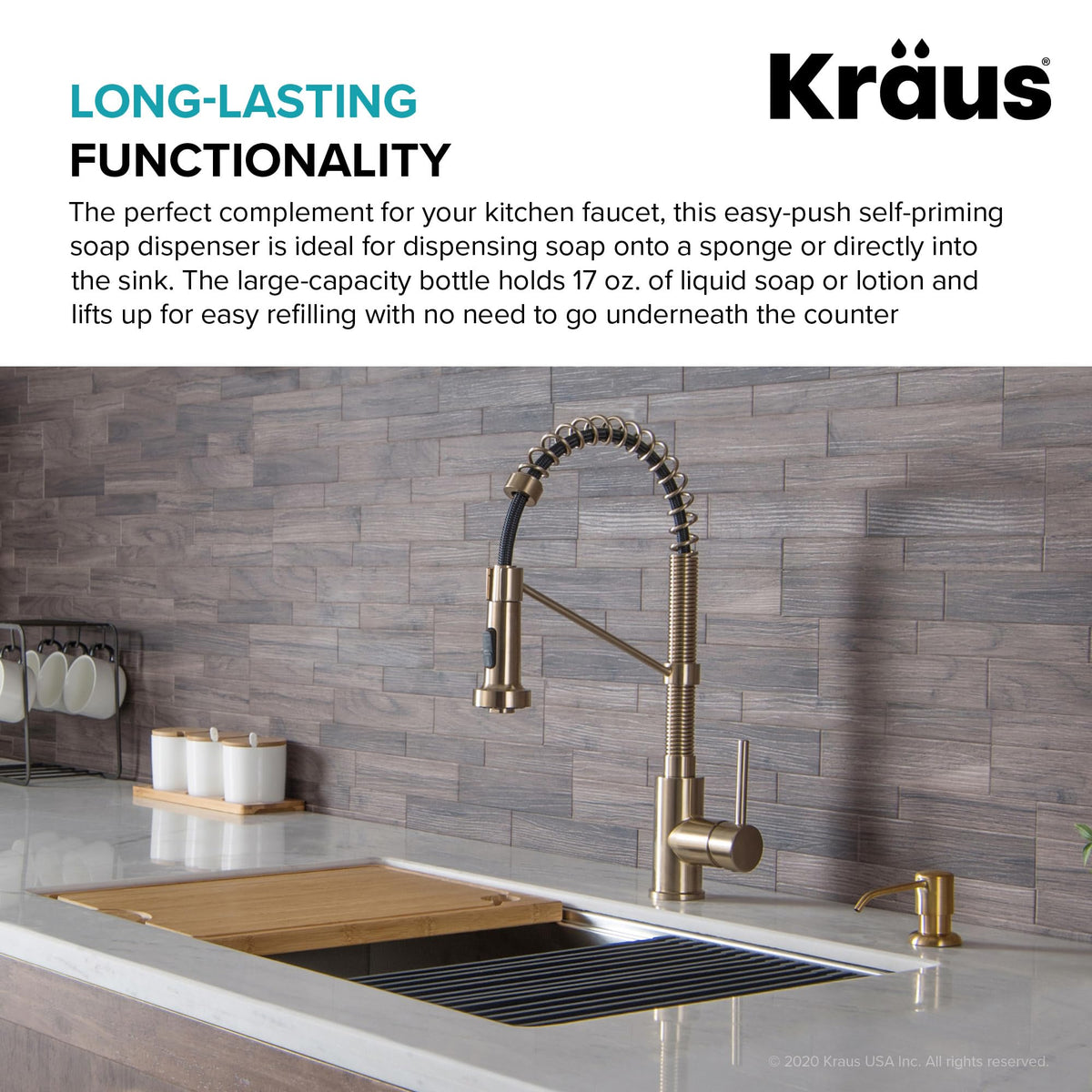 Kraus Boden self-priming pump highlights effortless, one-handed operation for daily use.
