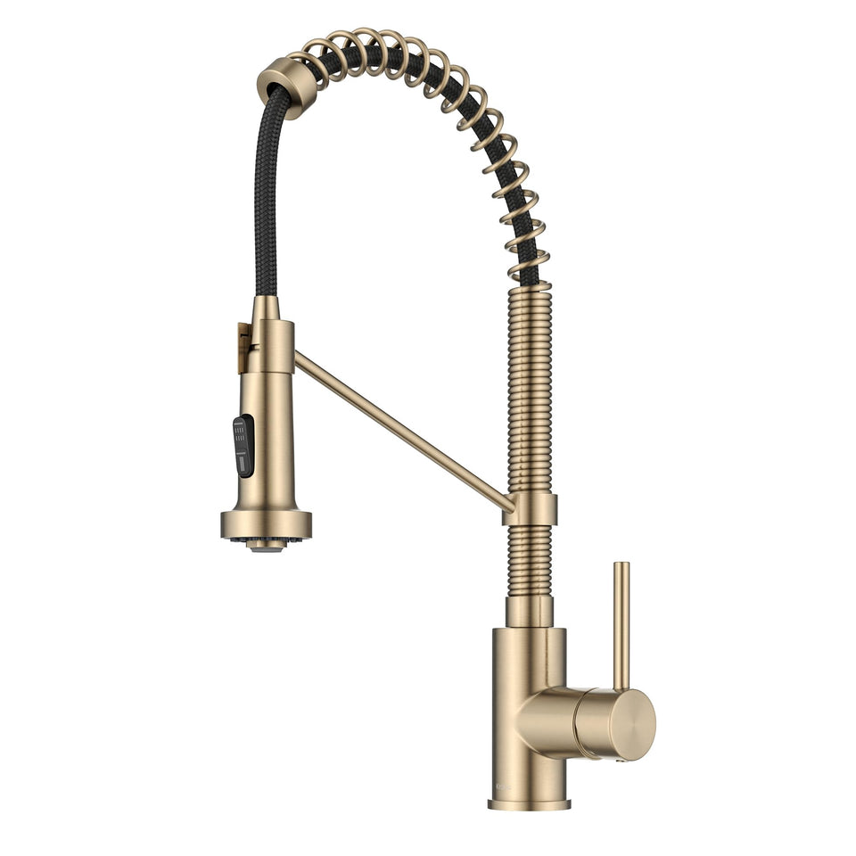 Kraus Bolden commercial spout close-up showing heavy-duty spring and premium finish.