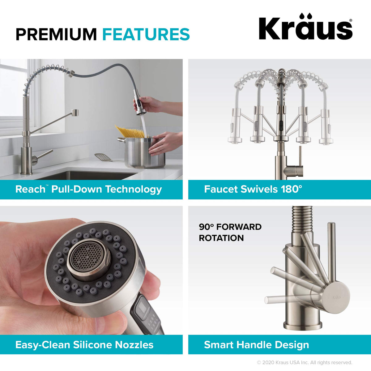 Kraus Bolden kitchen faucet in action at the sink with extended reach.