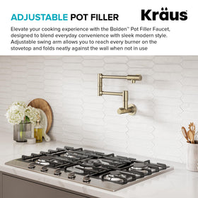 Kraus Bolden pot filler arm folded against the wall for compact storage.