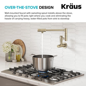 Kraus Bolden pot filler delivers 4 gpm flow for faster filling.
