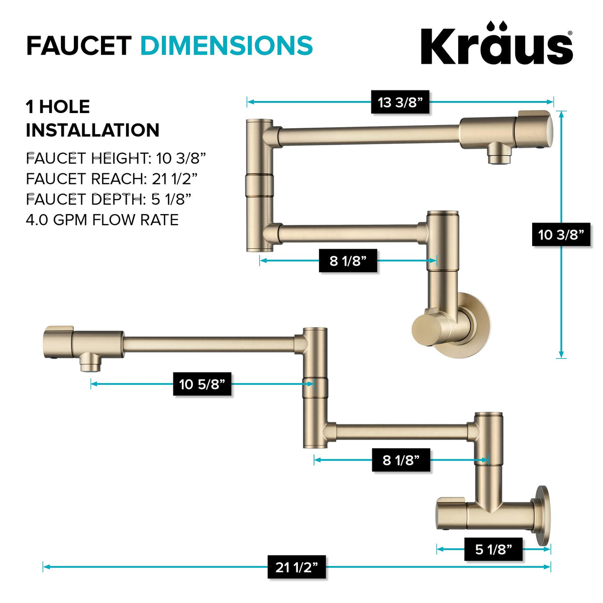 Kraus Bolden pot filler with spot-free antique champagne bronze finish.